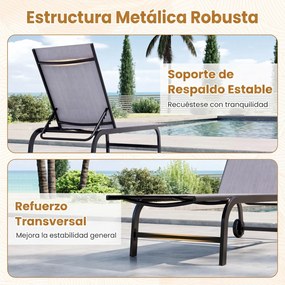 Conjunto de 2 Espreguiçadeiras de Jardim, 190 x 69 cm, Encosto Ajustável em 6 Posições, Cinzento
