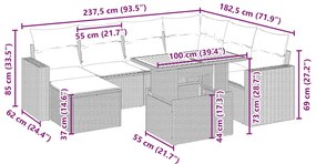 8 pcs conjunto de sofás p/ jardim com almofadões vime PE bege