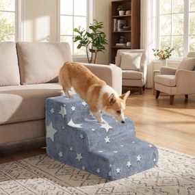 Escada de espuma  luminescente com 3 degraus para cães 60 x 40,5 x 39 cm, com base antiderrapante e capa lavável de alta densidade e, para animais de