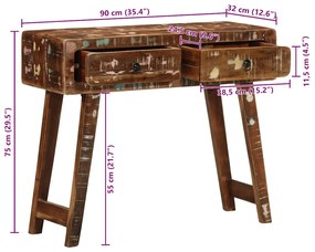 Mesa consola 90x32x75 cm madeira recuperada maciça