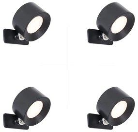 Conjunto de 4 luminárias de parede e teto modernas pretas com LED recarregável - Bright Moderno