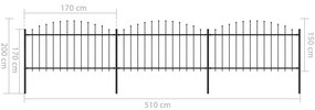Cerca de jardim com topo em lanças (1,25-1,5)x5,1 m aço preto