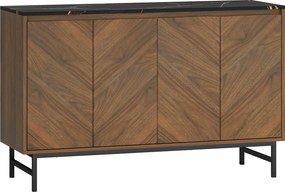 HOMCOM Móvel de TV Até 55'' 120x39x76 cm 4 Portas Tampo Efeito Mármore Prateleiras Ajustáveis Cor Nogueira | Aosom Portugal