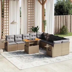 11 pcs conjunto sofás de jardim c/ almofadões vime PE bege