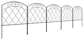 Outsunny Cercas de Jardim 305x61 cm Conjunto de 5 Cercas Decorativas para Jardim de Metal Barreira para Animais para Pátio Preto