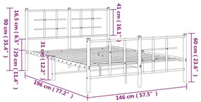 Estrutura de cama com cabeceira e pés 140x190 cm metal branco