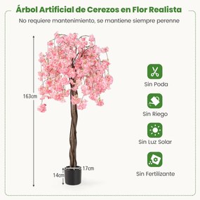 Árvore de Cerejeira Artificial de 163 cm com flores em tons degradés e tronco de madeira, vaso de cimento para interior Rosa