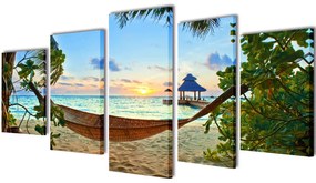 Políptico impressão praia de areia com cama de rede 100 x 50 cm