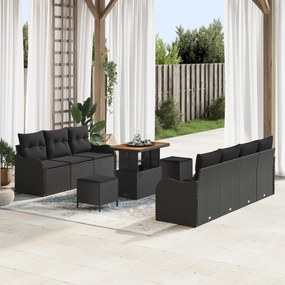 Conjunto de Sofá de Jardim vidaXL 10 Peças com Almofadas Preto Rattan