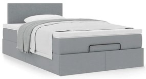 Cama otomana com colchão 120x190 cm tecido cinzento claro