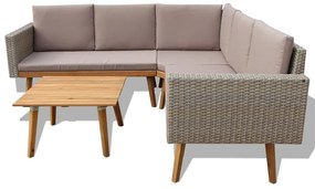 4 pcs conjunto lounge de jardim c/ almofadões vime PE cinzento