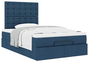 Estrutura de cama otomana com colchão 120x200 cm tecido azul