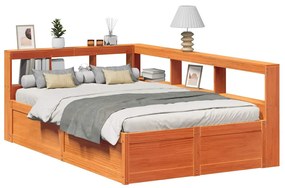 Cama c/ estante sem colchão 120x200cm pinho maciço castanho-mel