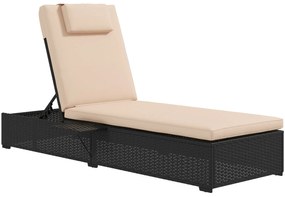Outsunny Espreguiçadeira Piscina de Vime Reclinável para Jardim com Encosto Ajustável em 5 Níveis Mesinha 196x62x35 cm Preto e Bege | Aosom Portugal