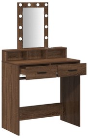 Mesa de maquilhagem vidaXL com luzes LED em carvalho castanho 79x41x14