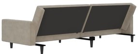 Sofá-cama de 2 lugares veludo cinzento-claro