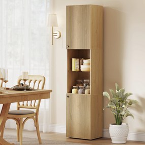 Coluna Casa de Banho Estreita Armário de Banho Alto com 6 Níveis com 2 Portas Prateleira de Vidro  40x31x182 cm Carvalho