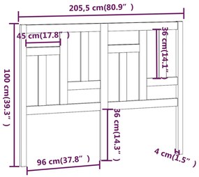 Cabeceira de cama 205,5x4x100 cm pinho maciço preto