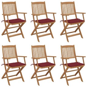 vidaXL Cadeiras de jardim dobráveis c/ almofadões 6 pcs acácia maciça