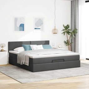 Estrutura de cama otomana com colchão tecido cinzento escuro