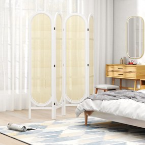 Biombo de interior em madeira com 4 painéis, 170 x 160 cm, dobrável e portátil, com padrão tecido à mão, branco