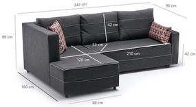 Sofá-Cama de Canto Ece – Antracite – 242 cm x 88 cm x 90 cm