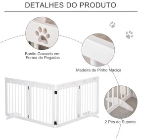 Barreira de Segurança Dobrável para Cães Grade de Proteção de 4 Painéis com Pés para Portas Escadas Corredor 204x30x61cm Branco