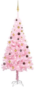 3077499 vidaXL Árvore Natal artificial pré-iluminada c/ bolas PVC rosa