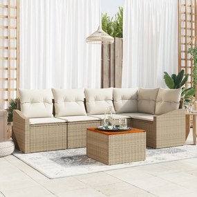 Conjunto de Sofá de Jardim de 6 Peças com Almofadas Bege Rattan Acácia