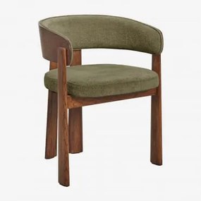 Cadeira De Jantar Com Braços Estofada E Em Madeira De Carvalho Olea Carvalho Escuro Castanho & Chenille Verde Army - Sklum