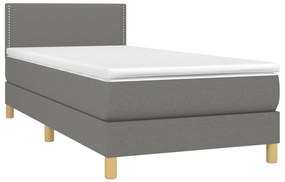 Cama box spring c/ colchão e LED 90x200 cm tecido cinza-escuro