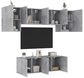 vidaXL 6 pcs móveis de parede p/ TV derivados de madeira cinza cimento