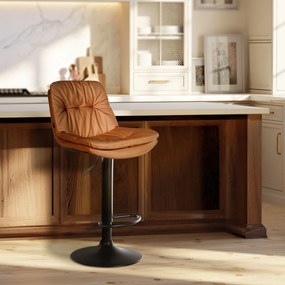 Banco de bar em couro sintético com estrutura preta 92-113 x 46 x 54 cm castanho claro