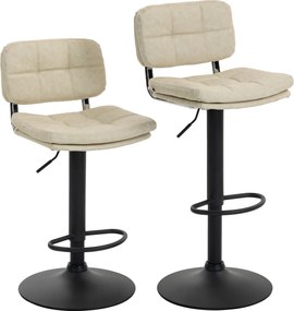 HOMCOM Conjunto de 2 banquetas de bar vintage capitonê - giratórias, reguláveis - apoio para os pés - revestimento sintético creme | Aosom Portugal
