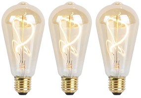 Conjunto de 3 lâmpadas LED E27 reguláveis ​​em espiral ST64 ouro 4W 270lm 2100K