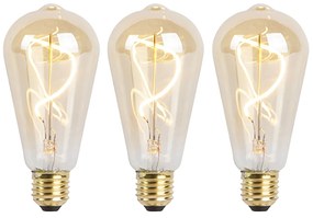 Conjunto de 3 lâmpadas LED espirais E27 reguláveis ST64 ouro 4W 270 lm 2100K