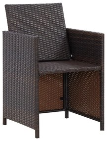 4 pcs conjunto de cadeiras e bancos de jardim vime PE castanho