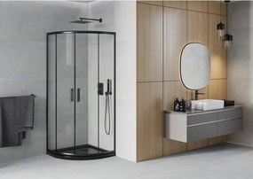 Mexen Rio cabine de duche semicircular 80 x 80 cm, transparente, preta + base de duche Flat, preta - 863-080-080-70-00-4170B