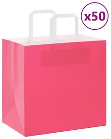 vidaXL Sacos de papel 50 unid com alças rosa 26x17x25 cm