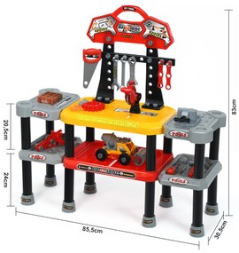 Mesa de Trabalho de Nível Duplo com Ferramentas Brinquedo para Crianças +3 Anos Conjunto com 121 Ferramentas com Ganchos 85,5 x 30,5 x 83 cm