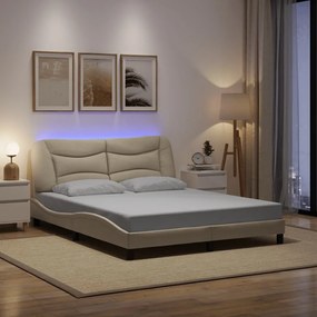 Estrutura de cama com LED sem colchão 160x200 cm tecido creme