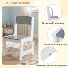 Conjunto de Mesa de Arte Infantil e Cadeira, 136 x 45,5 x 67 cm, Rolo de Desenho, Cinzento+Branco