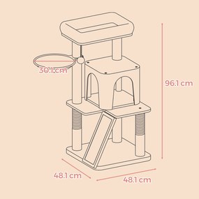 Arranhador para gatos com grande plataforma com caverna e cesto suspenso 48,1 x 48,1 x 96,1 cm branco