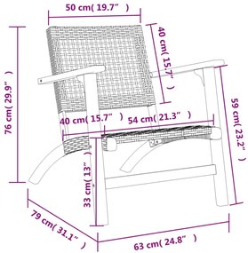 Cadeiras de jardim 2 pcs vime PE/madeira de acácia maciça bege