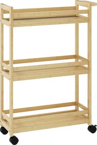 HOMCOM Carrinho para Casa de Banho de Bambu com 3 Níveis Carrinho de Arrumação para Casa de Banho Cozinha 55x20x75 cm Madeira | Aosom Portugal