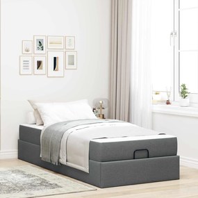 vidaXL Estrutura de cama com colchão 2 pcs Cinza Escuro tecido