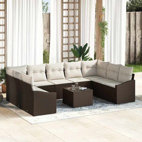 vidaXL Conjunto de Jantar de Jardim com 10 Peças e Almofadas em Vime Castanho