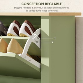 Sapateira com capacidade para 12 pares 72 L x 26 P x 80 A cm, armário estreito com 2 gavetas rebatíveis e prateleiras ajustáveis, verde
