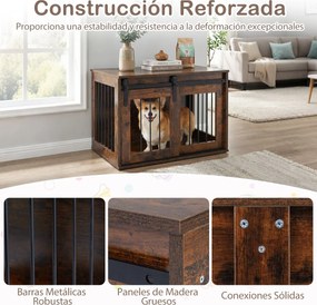 Gaiola para cães com porta de correr 80 x 54 x 57 cm, estilo celeiro, Estrutura metálica com acabamento em madeira, para cães de pequeno e médio porte