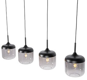 Candeeiro de suspensão design preto com ouro e vidro fumê 4-luz - Kyan Design